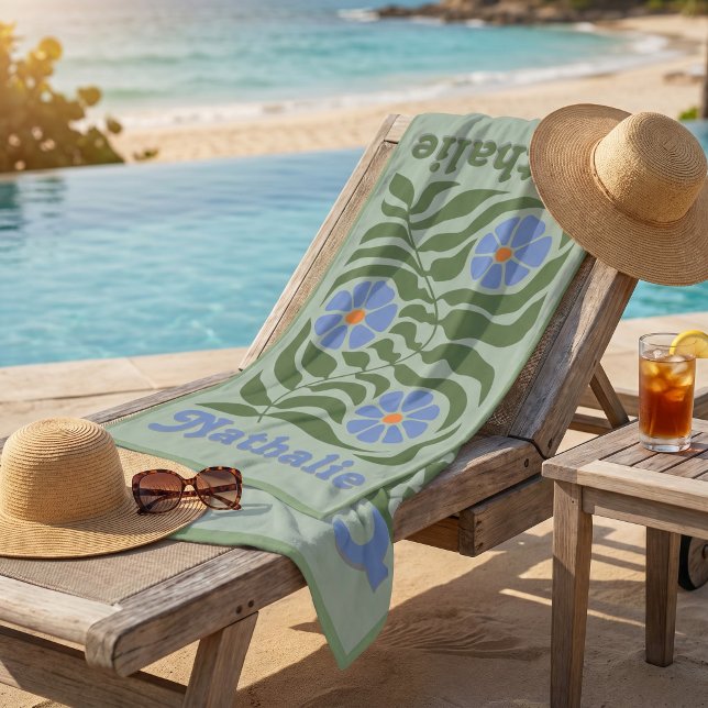 Personalized Retro Beach Towel with Name - Green  (Personalized Retro Beach Towel with Name - Green)