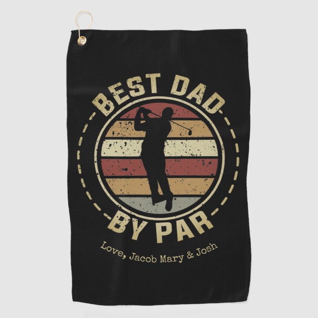Personalized Retro Best Dad by Par Golf Towel (Front)