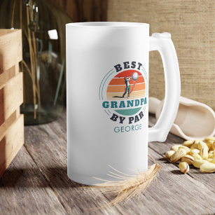 Personalized Retro Best Grandpa By Par Fathers Day Frosted Glass Beer Mug