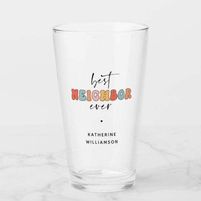 Personalized Retro Best Neighbour Ever Cute Glass (Front)