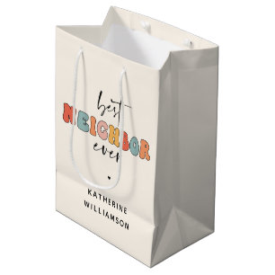 Personalized Retro Best Neighbour Ever Cute Medium Gift Bag