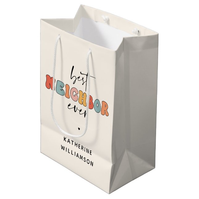 Personalized Retro Best Neighbour Ever Cute Medium Gift Bag (Front Angled)