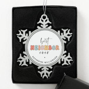 Personalized Retro Best Neighbour Ever Cute Snowflake Pewter Christmas Ornament