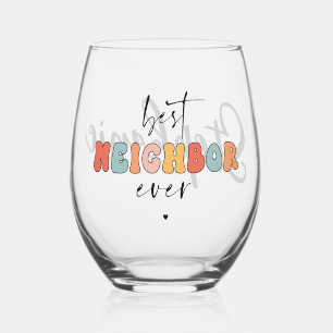 Personalized Retro Best Neighbour Ever Cute Stemless Wine Glass