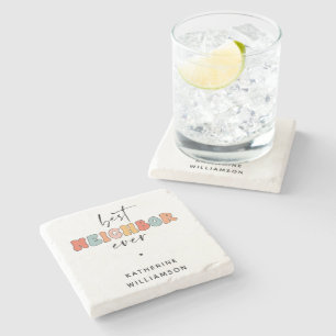 Personalized Retro Best Neighbour Ever Cute Stone Coaster