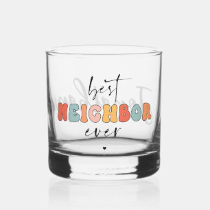 Personalized Retro Best Neighbour Ever Cute Whiskey Glass