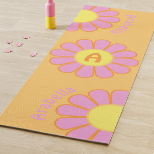 Personalized Retro Big Daisy Initial & Name Orange Yoga Mat