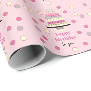 Personalized Retro Birthday Cake Candles Cute Pink Wrapping Paper