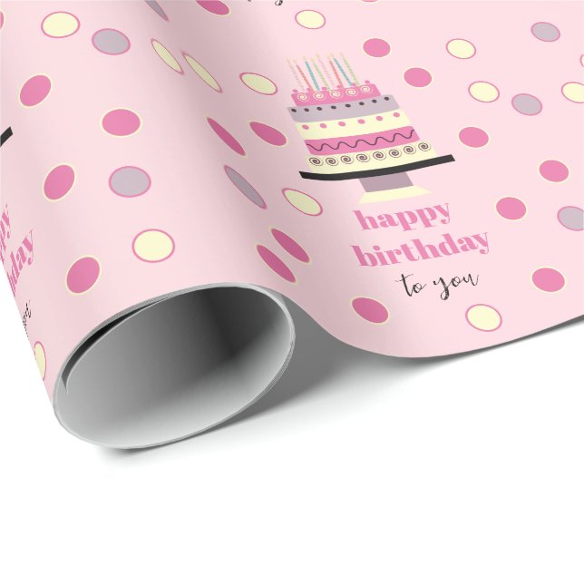 Personalized Retro Birthday Cake Candles Cute Pink Wrapping Paper (Roll Corner)