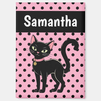 Personalized Retro Black Cat Pink Magnet