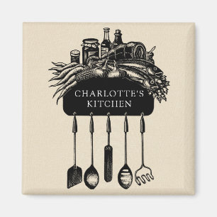 Personalized Retro Black Cream Kitchen  Magnet