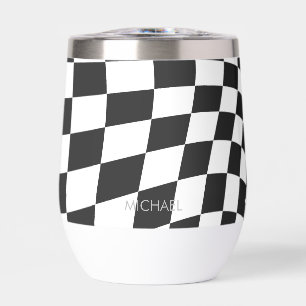 Personalized Retro Black White Wavy Chequered