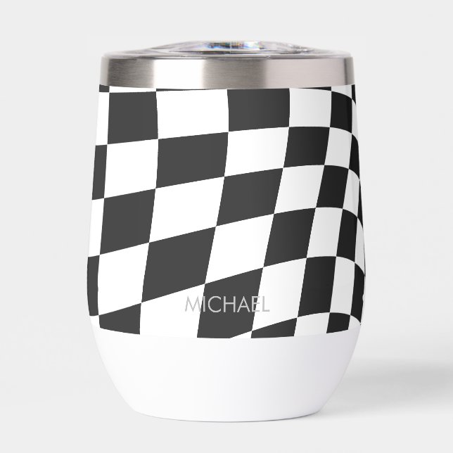 Personalized Retro Black White Wavy Chequered (Front)