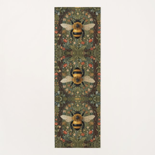 Personalized retro bumblebee boho botanical  yoga mat (Front)