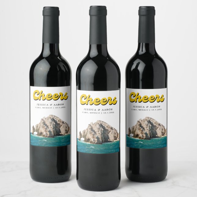 Personalized Retro Cabo Wedding Wine Label (Bottles)