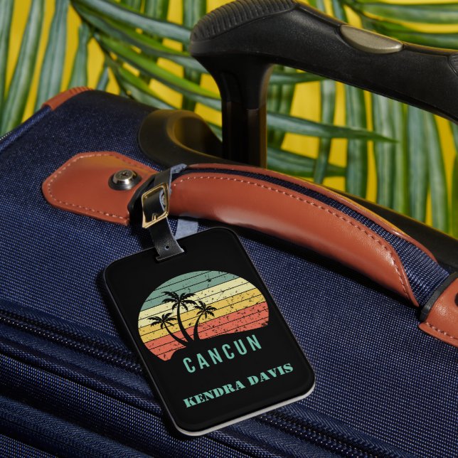 Personalized Retro Cancun Souvenir Luggage Tag (Front Insitu 1)