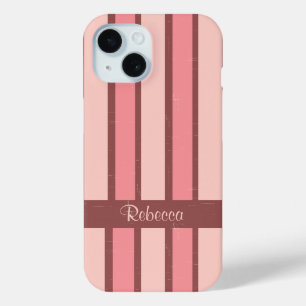 Personalized retro candy stripe pink on brown iPhone 15 case