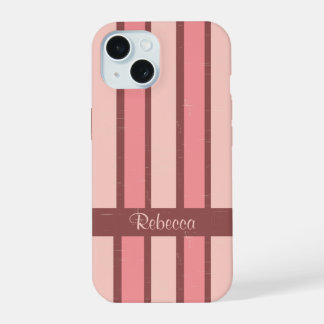 Personalized retro candy stripe pink on brown iPhone 15 case