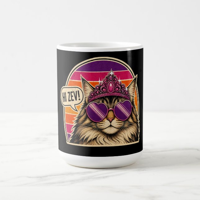 Personalized Retro Cat Queen Sticker with Crown  Coffee Mug (Center)