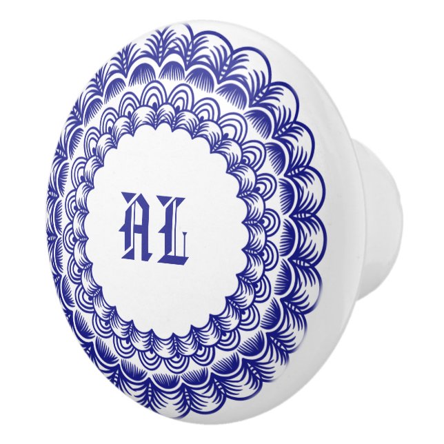Personalized Retro Chinoiserie Blue and White Ceramic Knob (Right)