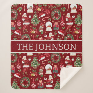 Personalized Retro Christmas Santa Sherpa Blanket