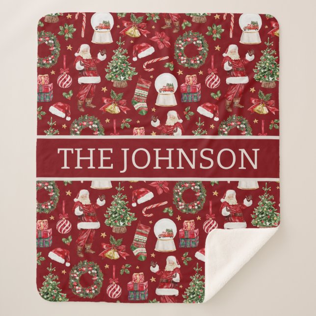 Personalized Retro Christmas Santa Sherpa Blanket (Front)