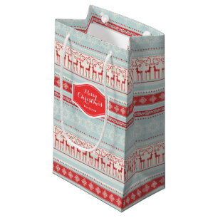 Personalized retro Christmas stripes pattern Small Gift Bag