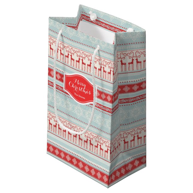 Personalized retro Christmas stripes pattern Small Gift Bag (Front Angled)