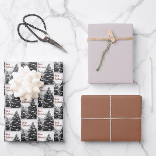 Personalized Retro Christmas Winter Snow & Trees Wrapping Paper Sheet