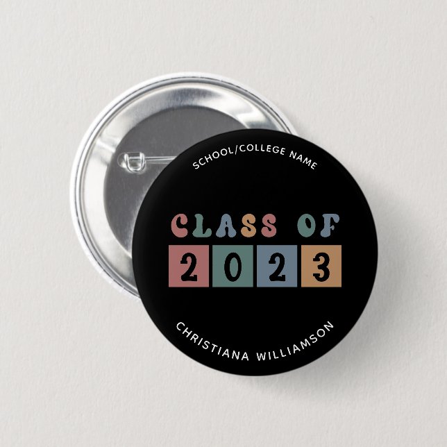 Personalized Retro Class of 2023 Graduation Cute 2 Inch Round Button (Front & Back)