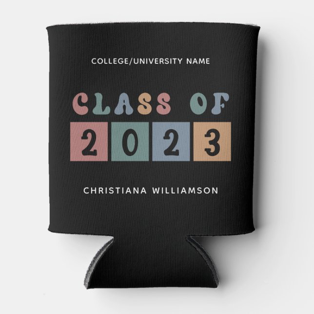 Personalized Retro Class of 2023 Graduation Cute Can Cooler (Front)