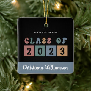 Personalized Retro Class of 2023 Graduation Cute Ceramic Ornament