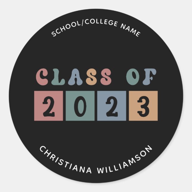 Personalized Retro Class of 2023 Graduation Cute Classic Round Sticker (Front)