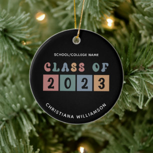 Personalized Retro Class of 2023 Graduation Cute K Ceramic Ornament