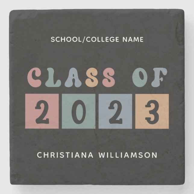 Personalized Retro Class of 2023 Graduation Cute Stone Coaster (Front)
