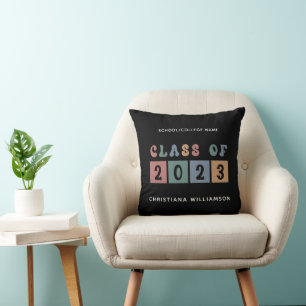Personalized Retro Class of 2023 Graduation Cute Throw Pillow
