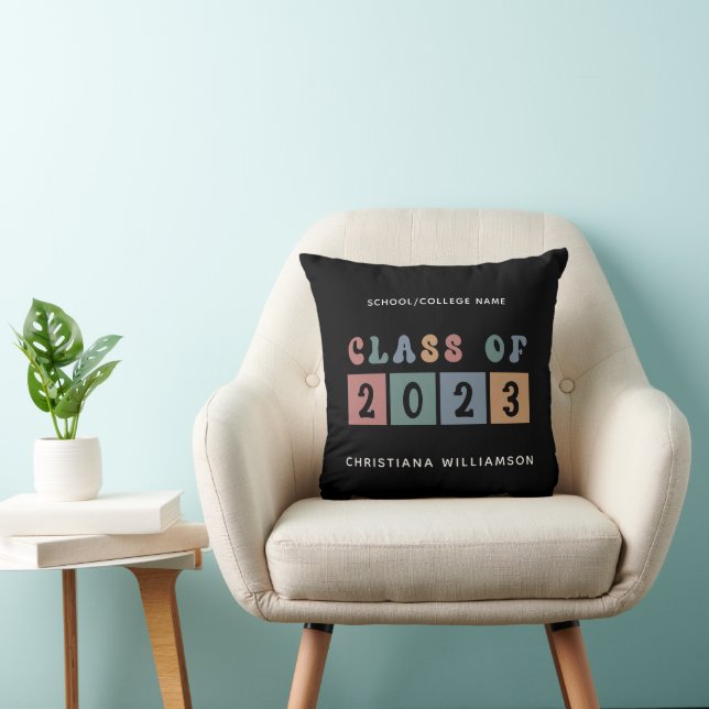 Personalized Retro Class of 2023 Graduation Cute Throw Pillow (Chair)