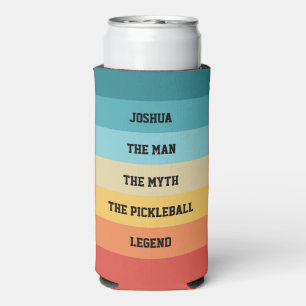Personalized Retro Colour Block Pickleball Legend Seltzer Can Cooler
