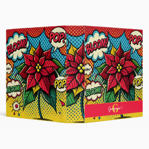 Personalized Retro Comic Book Pop Art Poinsettia Binder
