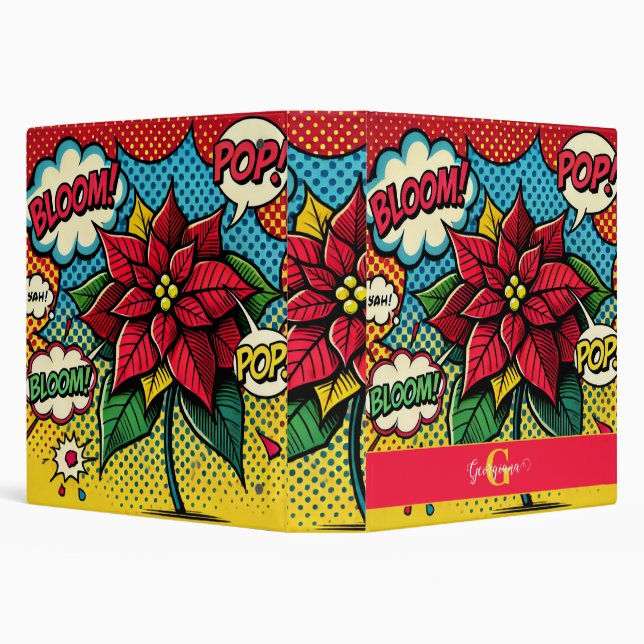 Personalized Retro Comic Book Pop Art Poinsettia Binder (Background)
