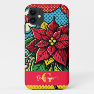 Personalized Retro Comic Book Pop Art Poinsettia iPhone 11 Case