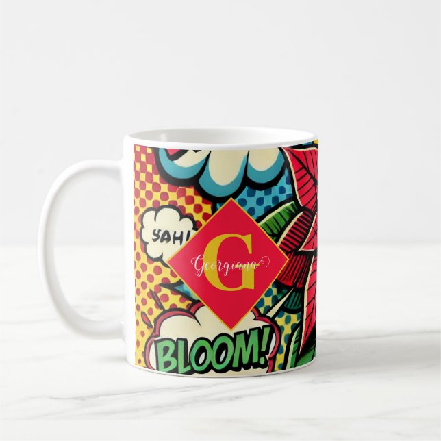 Personalized Retro Comic Book Pop Art Poinsettia Coffee Mug (Left)