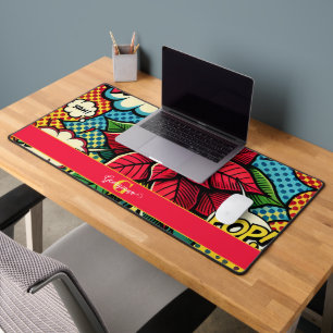 Personalized Retro Comic Book Pop Art Poinsettia Desk Mat