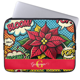 Personalized Retro Comic Book Pop Art Poinsettia Laptop Sleeve