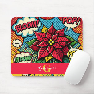 Personalized Retro Comic Book Pop Art Poinsettia Mouse Pad