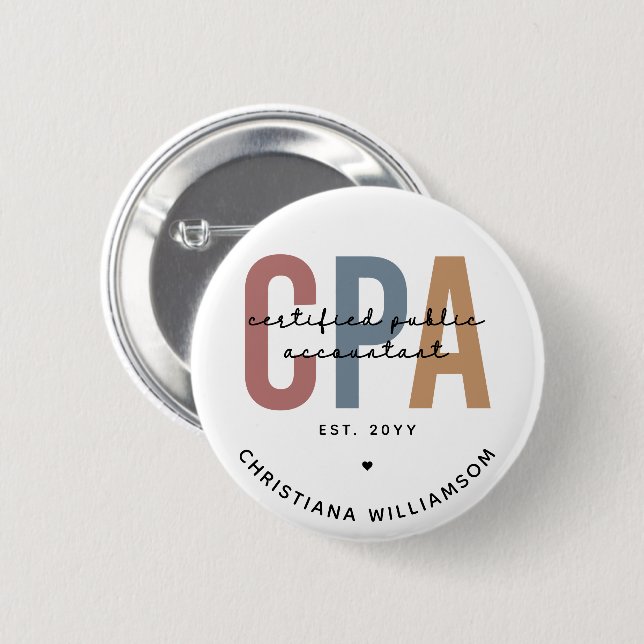 Personalized Retro CPA Certified Public Accountant 2 Inch Round Button (Front & Back)