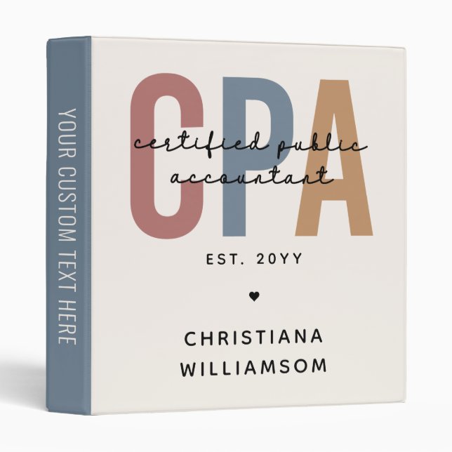 Personalized Retro CPA Certified Public Accountant Binder (Front/Spine)