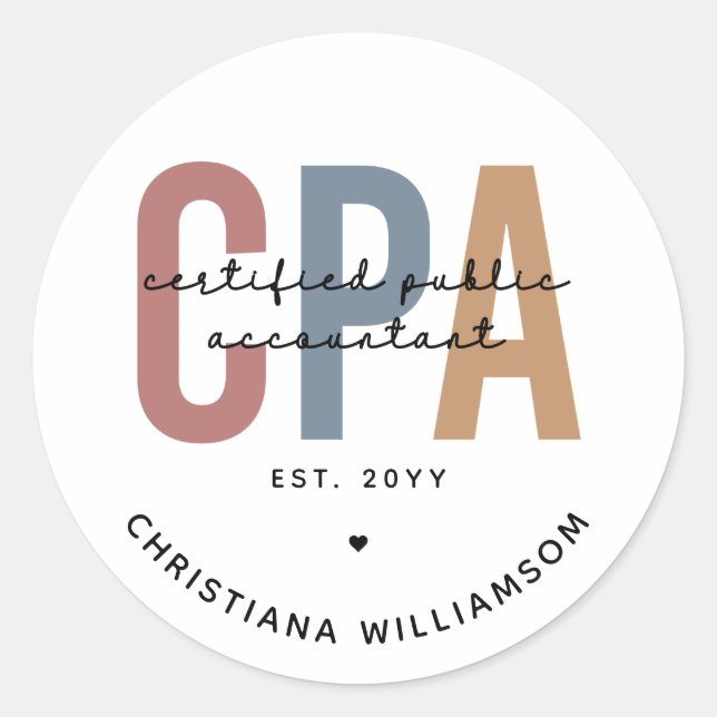 Personalized Retro CPA Certified Public Accountant Classic Round Sticker (Front)