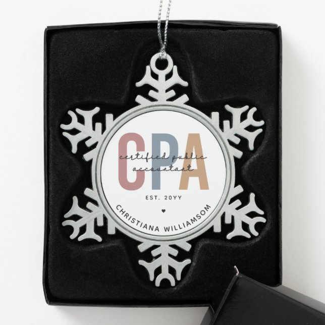 Personalized Retro CPA Certified Public Accountant Snowflake Pewter Christmas Ornament (Box)