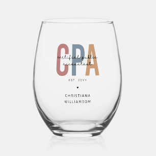 Personalized Retro CPA Certified Public Accountant Stemless Wine Glass